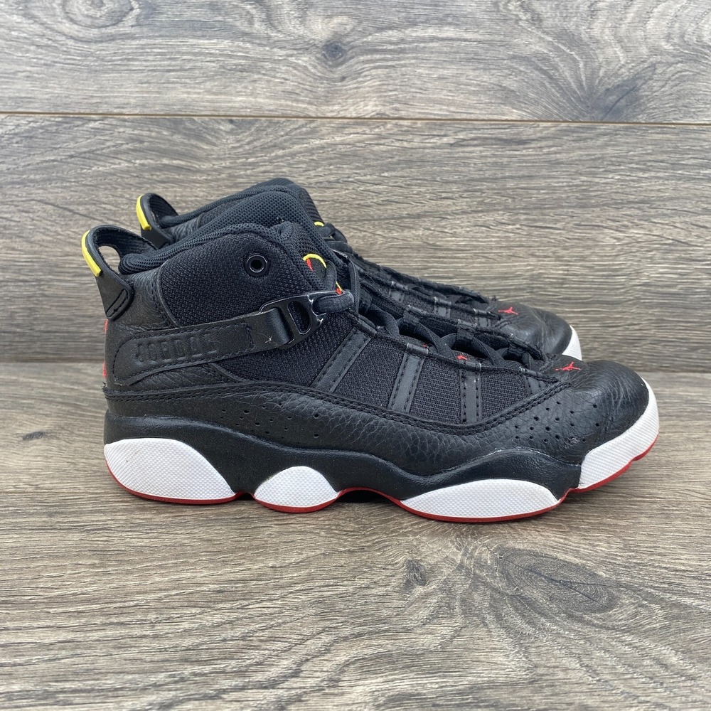 Nike Air Jordan 6 Rings Basketball Sneakers Boy's Size 2.5Y‎ Black 322992 063